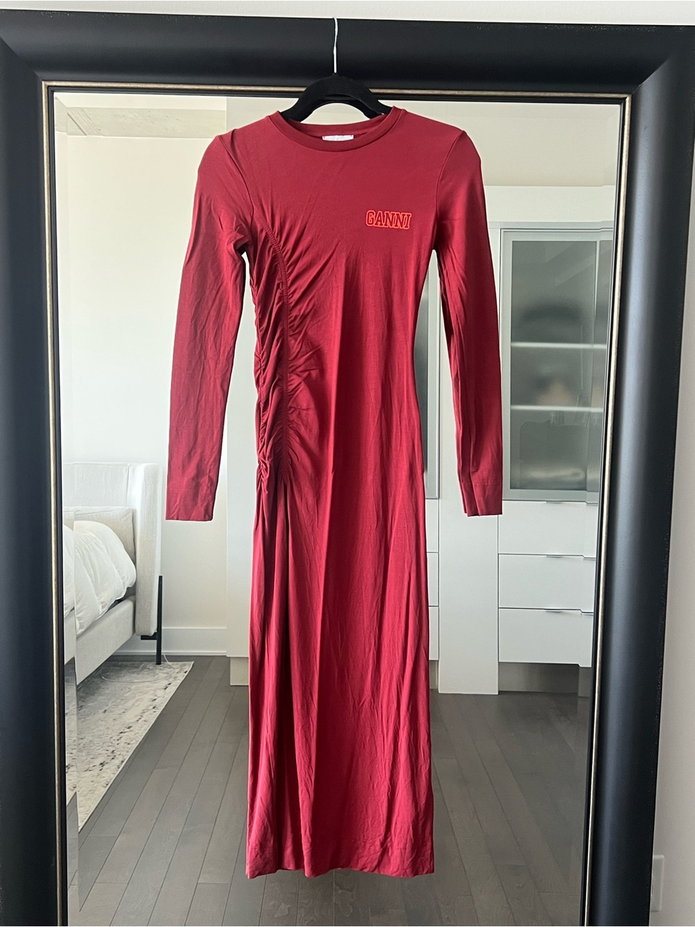 Ganni Long Sleeve Burgundy Maxi Dress
